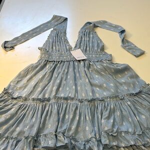 Misa Los Angeles Blue Ruched Halter Sundress